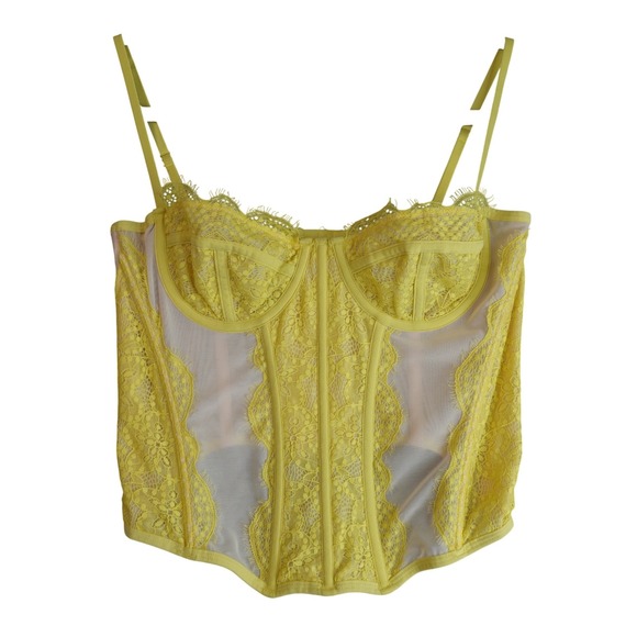 Out From Under Tops - Bustier Lace Crop Top Yellow Cream Mesh Corset Coquette Fairy Festival Romantic